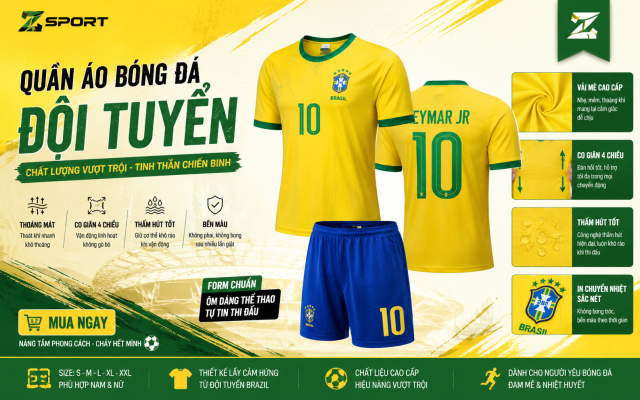 Mẫu quần áo bóng đá đội tuyển brazil