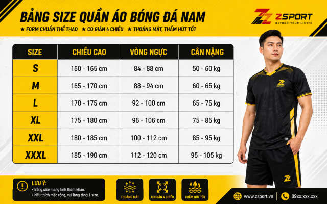 Bảng zize áo bóng đá